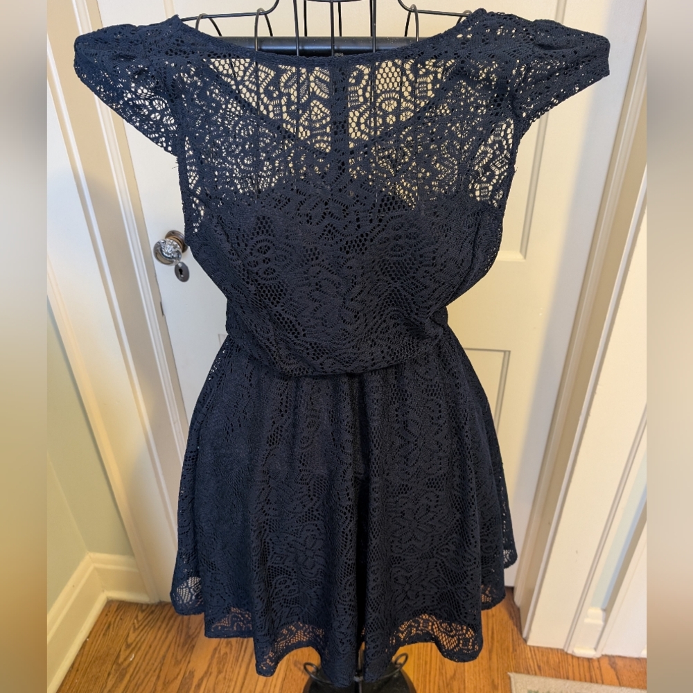 Cute Bailey Blue Navy Blue Lace Cut Out Dress
